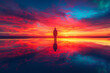 A solitary figure silhouetted against a vast, colorful expanse, symbolizing self-reflection and the