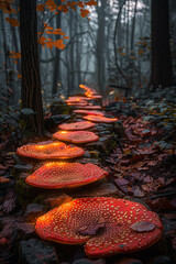 Aufkleber - A ring of fairy toadstools, each one a gateway to a fantasy realm, glowing with mystical energy at d