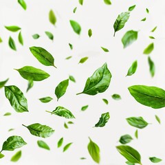 Poster - Flying green leaves on transparent background