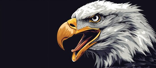 Sticker - A majestic Bald Eagle from the Accipitridae family, a sea eagle and bird of prey with its beak open, captured in a closeup shot on a black background