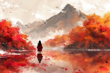 Poster - autumn in the mountains painting