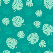 Trendy hand drawn palm leaves seamless pattern. Vector retro green tropical leaf print for fabric, summer decor, wrapping paper.