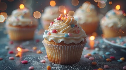 Poster - A delicious cupcake with buttercream frosting topped with a 2025 candle.