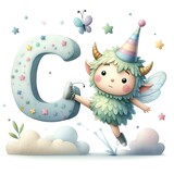 Fototapeta Londyn - Whimsical Fairy Tale Monster with Letter 'C' - AI Generated Digital Art