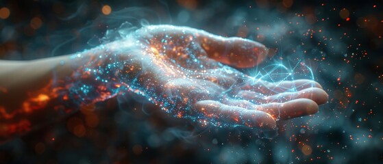 Leinwandbilder - Symbol of the metaverse universe being touched by a woman's hand, digital transformation conceptual idea for the next generation of technology age.
