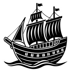 ship on the sea, black ship silhouette vector illustration,icon,svg,sailing ship characters,Holiday t shirt,Hand drawn trendy Vector illustration,Smal ship on a white background