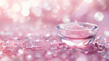 Poster - Stunning crystal glass bokeh background for cosmetic product displays. 3d rendering. top view.