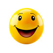 Yellow smiley happy face. 3D picture on transparent background. Smile, positive emotions, emoji.
