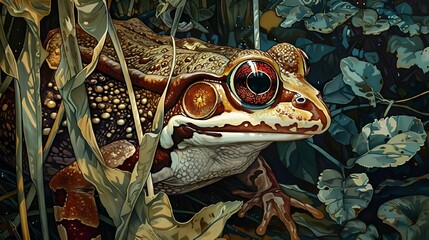 Wall Mural - AI generated illustration of fairy tale artwork featuring a whimsical toad character