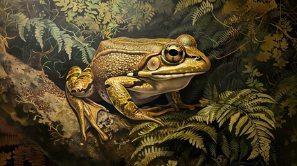 Wall Mural - AI generated illustration of fairy tale artwork featuring a whimsical toad character