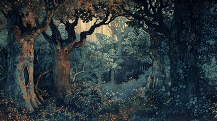 Wall Mural - AI generated illustration of an enchanted forest in a storybook style