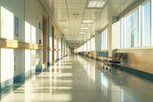 Glazed Corridor Inside Hospital.