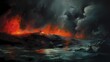 A canvas of obsidian and jade, punctuated by bursts of fiery vermillion.