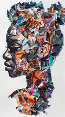 Canvas Print - A woman's face is cut out of a collage of flowers. The collage is made up of various pieces of paper, including some with flowers and some with other images