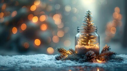 Aufkleber - Happy new year concept, Close-up of elegant Christmas tree in glass jar.