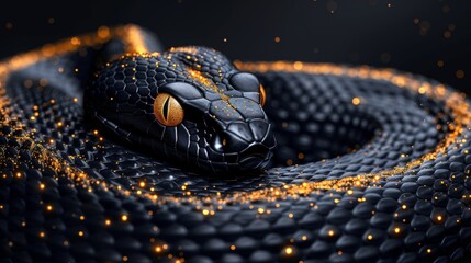 Aufkleber - Symbol of the snake for the year 2025, banner, poster, card template, modern illustration, golden gradient on black