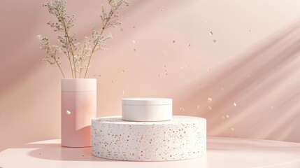 Leinwandbilder - An empty cylinder box is used for cosmetic product display. Fashion beauty background with Terrazzo texture. 3D rendering.