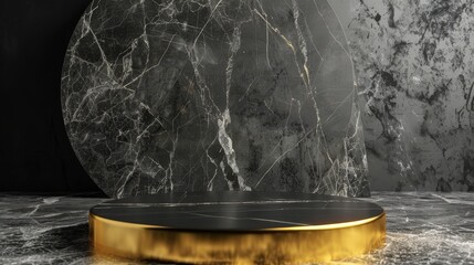 Leinwandbilder - Backdrop for luxury product display. Black, marble, and gold minimalist backdrop. 3d rendering.