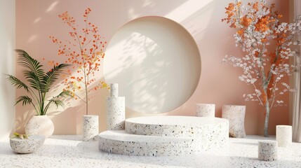 Leinwandbilder - An elegant podium backdrop with Terrazzo texture for displaying products. Rendering in 3D.