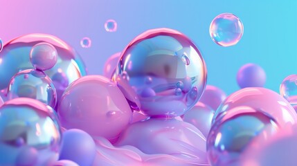 Leinwandbilder - The background is a 3D abstract art. A holographic floating liquid blob, a soap bubble, a metaball etc.