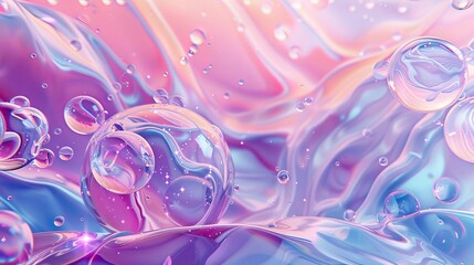 Leinwandbilder - 3D abstract background. Glowing holographic liquid blobs, soap bubbles, metaballs...etc.