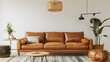 Elegant Luxe: Sophisticated Apartment Wall Mockup with Leather Sofa