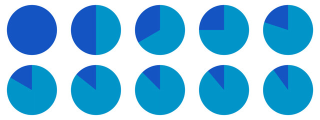 Fototapete - Circles divided diagram 3, 10, 7, graph icon pie shape section chart. Segment circle round vector 6, 9 devide infographic.