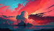 Vector art landscape sunset and cloud