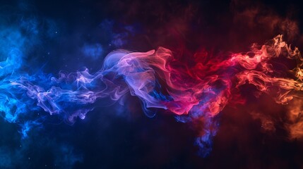 an abstract depiction of nebula smoke fire in red and blue light isolated on a black background, emb
