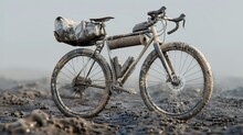 gravel mountain bike with titanium frame covered in dirt