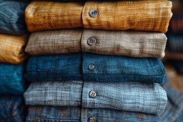Poster - A close view of neatly stacked fabrics showcasing a variety of textures and colors