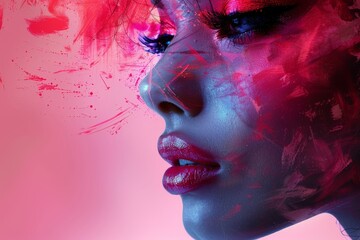 Poster - An energizing backdrop with vivid pink and a dynamic purple splash displaying movement and creativity