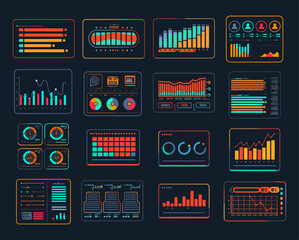 Fototapete - Hud diagrams ui futuristic technology infographic cartoon hologram chart graph display control dashboard icons set vector illustration
