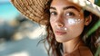 Seaside Glow: Young Woman Embraces Summer Sun Care - Generative AI