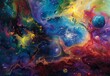 Ethereal depictions of the cosmos, including galaxies, stars, planets, and nebulae, in mesmerizing colors and abstract forms that evoke a sense of wonder and awe