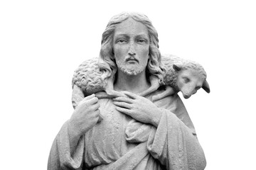 Wall Mural - Jesus Christ Good Shepherd. Faith, religion, Christianity, God concept. Black and white image.