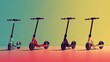 Colorful Electric Scooters Lined Up Against Gradient Background