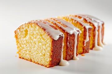 Poster - Lemon cake with apple jam and white glaze on white background