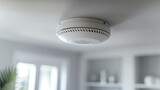 Fototapeta Konie - A white smoke detector is mounted on the ceiling