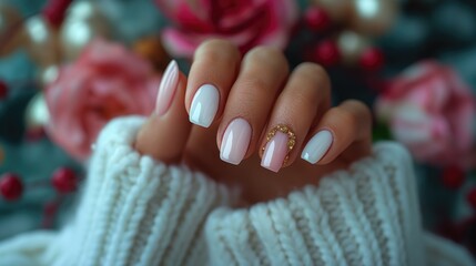 Wall Mural - Close-up of female hands with beautiful manicure on nails.