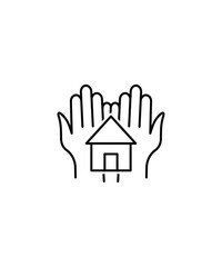 Canvas Print - hand holding home icon, vector best line icon.