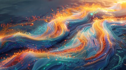 Digital color mountain river illustration abstract graphic poster web page PPT background
