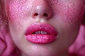 Poster - Sparkling glitter in shades of pink and purple creating a bokeh effect over a blurred background