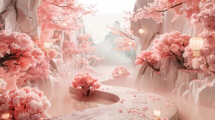 Traditional pink lantern relief mural poster background