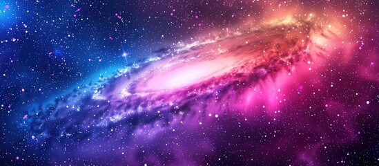 Sticker - A vibrant galaxy in deep space with a multitude of stars shining brightly, surrounded by a purple sky and violet clouds creating a picturesque astronomical landscape