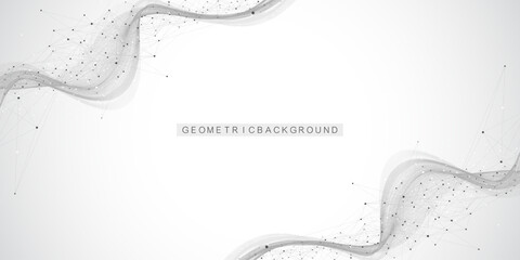 Poster - Abstract tech network connection dots. Digital technology and big data analysis background. White background with plexus lines. Geometric background with abstract mesh