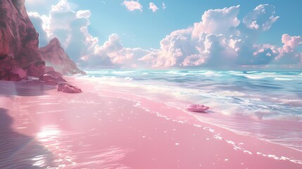 Wall Mural - Digital pink beach sea illustration poster background