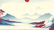 Abstract mountainous landscape with a Japan style pond