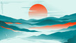Sunrise over an abstract mountain landscape in an abstract oriental style
