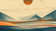 Abstract landscape with a red sun in Asian style